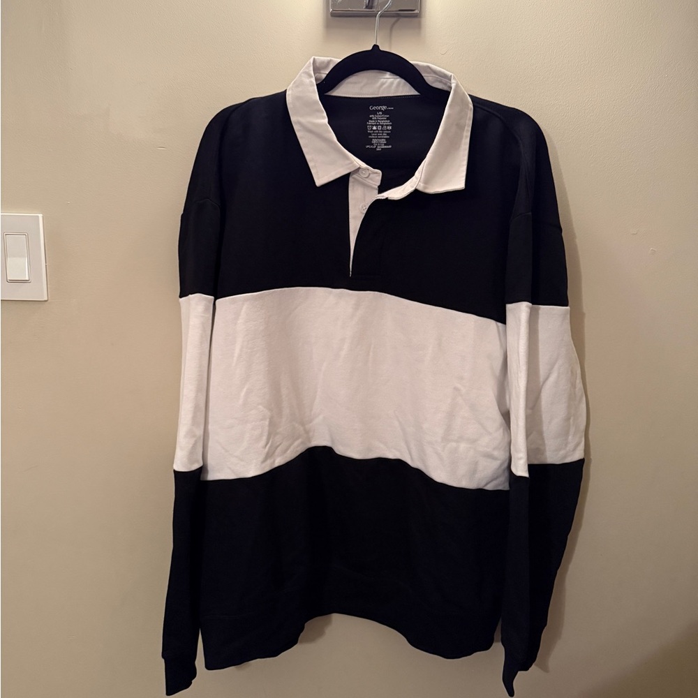 Black and White Long Sleeve Polo Shirt